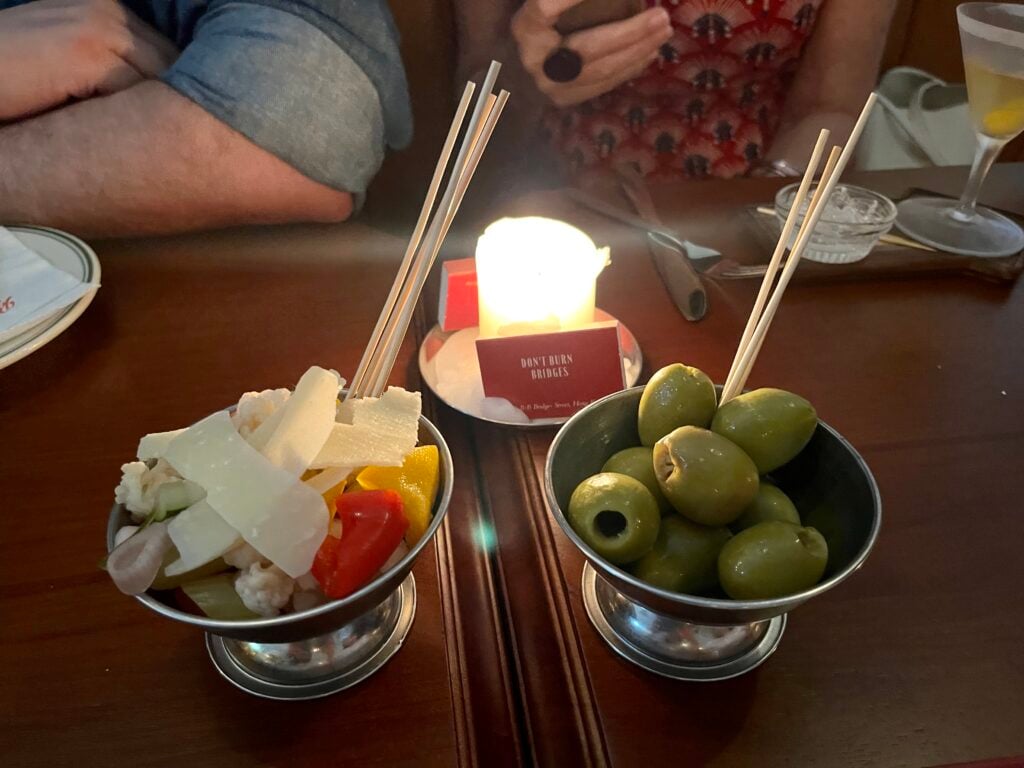 First Look: A Trip to Rome at Bar Leone 4 Olives and pickles at at Bar Leone